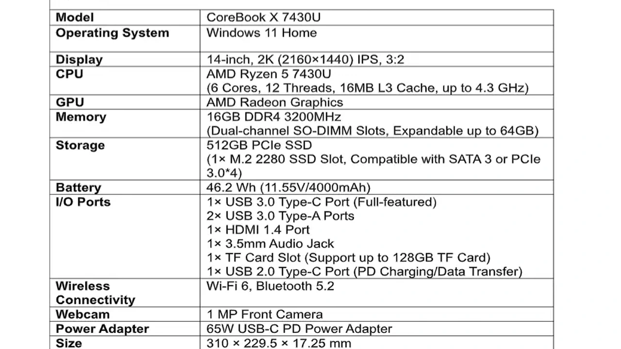 CHUWI CoreBook X 7430U
